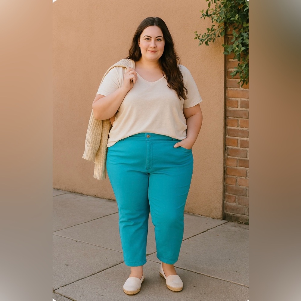Signature Slimming by Cjbanks Teal Plus Size High Rise Jeans Women's 24W